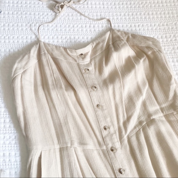 UO Silence + Noise Button-Front Gauzy Tan Jumpsuit - Picture 5 of 10